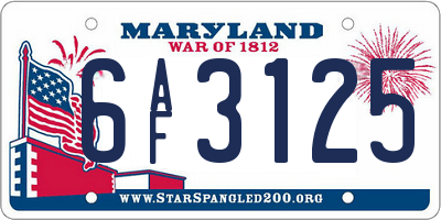 MD license plate 6AF3125