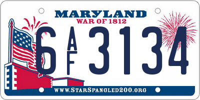 MD license plate 6AF3134