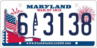 MD license plate 6AF3138