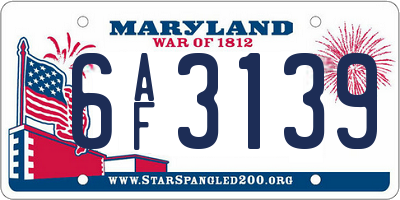 MD license plate 6AF3139