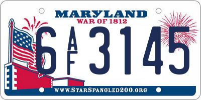 MD license plate 6AF3145