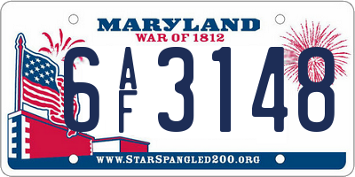 MD license plate 6AF3148