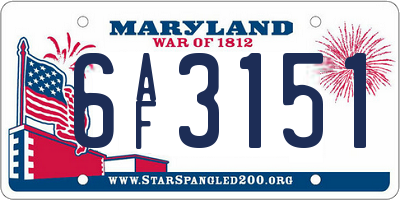 MD license plate 6AF3151