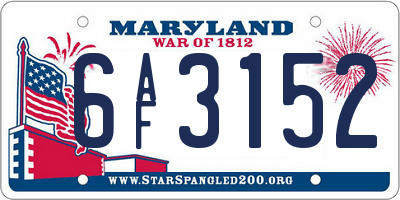 MD license plate 6AF3152