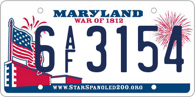 MD license plate 6AF3154
