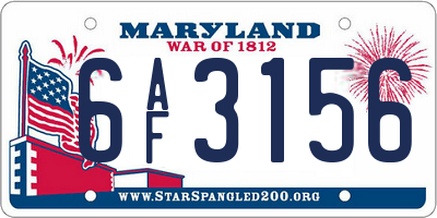 MD license plate 6AF3156