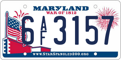 MD license plate 6AF3157