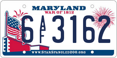 MD license plate 6AF3162