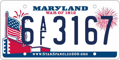 MD license plate 6AF3167