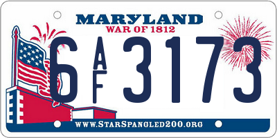 MD license plate 6AF3173