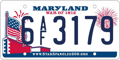MD license plate 6AF3179