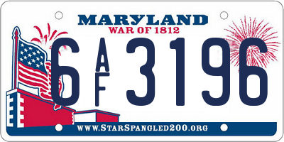 MD license plate 6AF3196