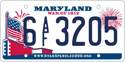 MD license plate 6AF3205