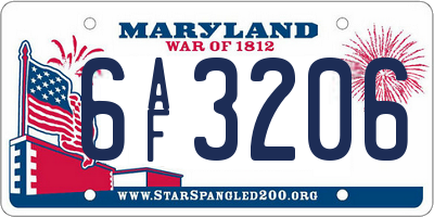 MD license plate 6AF3206