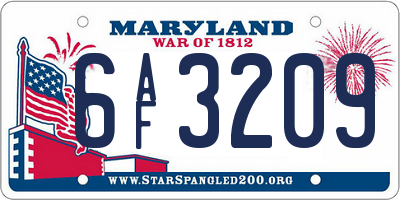 MD license plate 6AF3209