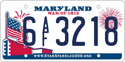 MD license plate 6AF3218