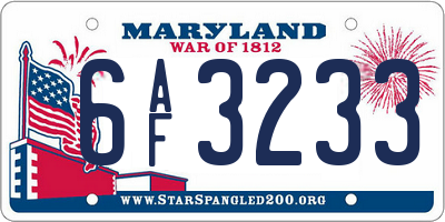 MD license plate 6AF3233