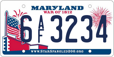 MD license plate 6AF3234