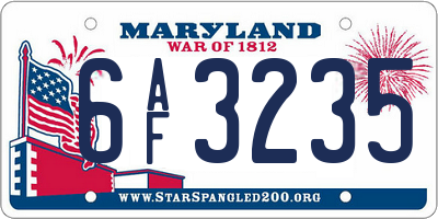 MD license plate 6AF3235