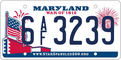 MD license plate 6AF3239