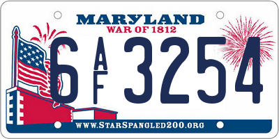 MD license plate 6AF3254