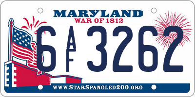 MD license plate 6AF3262