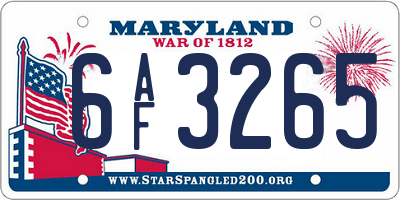 MD license plate 6AF3265