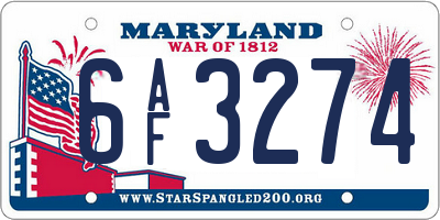 MD license plate 6AF3274