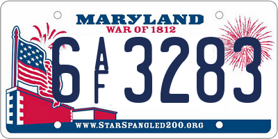 MD license plate 6AF3283