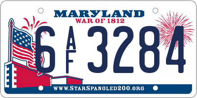 MD license plate 6AF3284