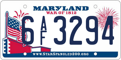 MD license plate 6AF3294