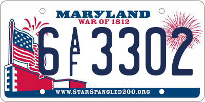 MD license plate 6AF3302