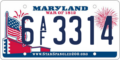 MD license plate 6AF3314
