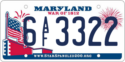 MD license plate 6AF3322