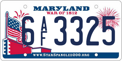 MD license plate 6AF3325