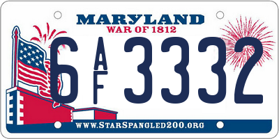 MD license plate 6AF3332