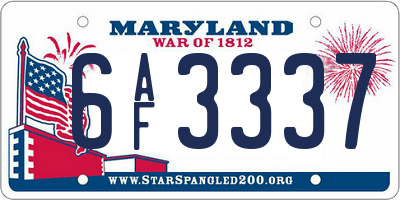 MD license plate 6AF3337