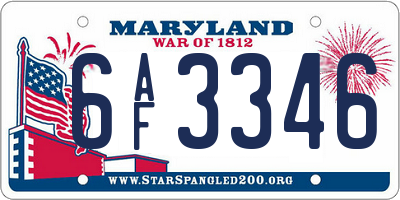 MD license plate 6AF3346
