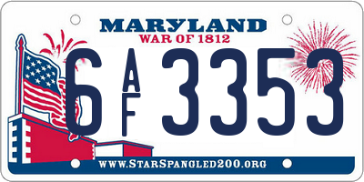 MD license plate 6AF3353