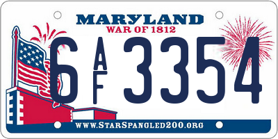 MD license plate 6AF3354