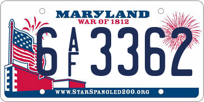MD license plate 6AF3362