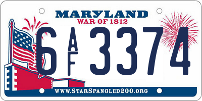 MD license plate 6AF3374