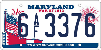 MD license plate 6AF3376