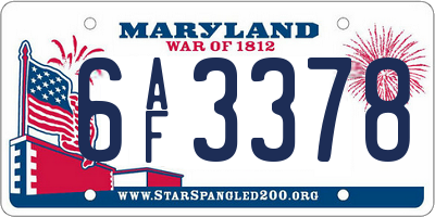 MD license plate 6AF3378