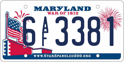 MD license plate 6AF3381
