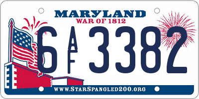 MD license plate 6AF3382