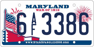 MD license plate 6AF3386