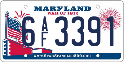 MD license plate 6AF3391