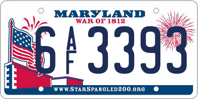 MD license plate 6AF3393