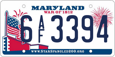 MD license plate 6AF3394